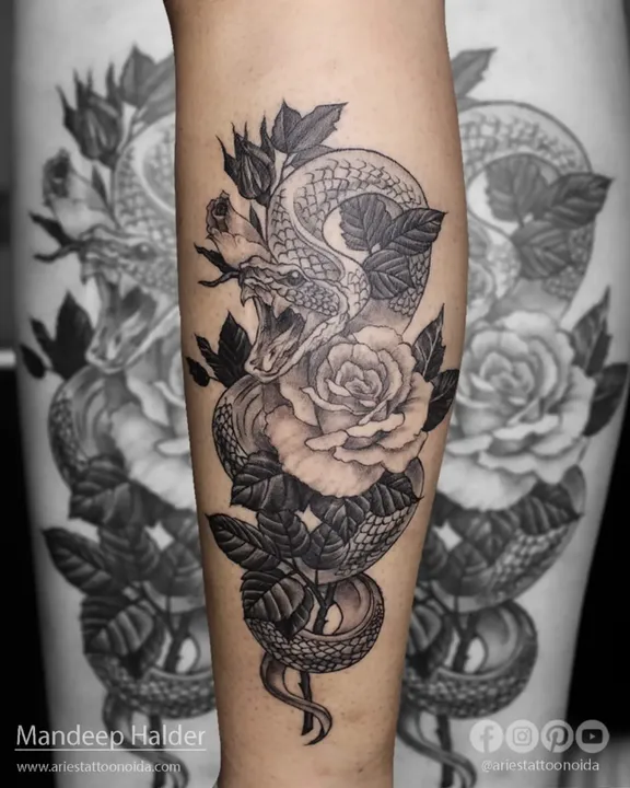 Snake With Rose Tattoo