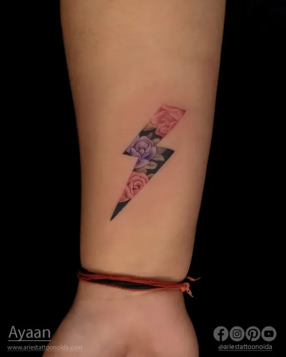 Lightning Flower Coloured Tattoo