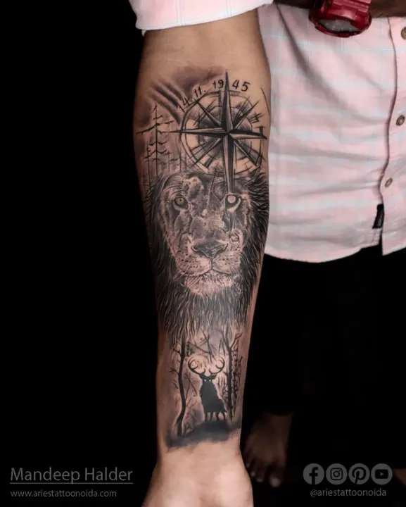 Customised Lion Forest Tattoo