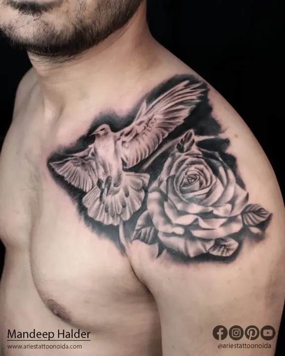 Dove and Rose Tattoo
