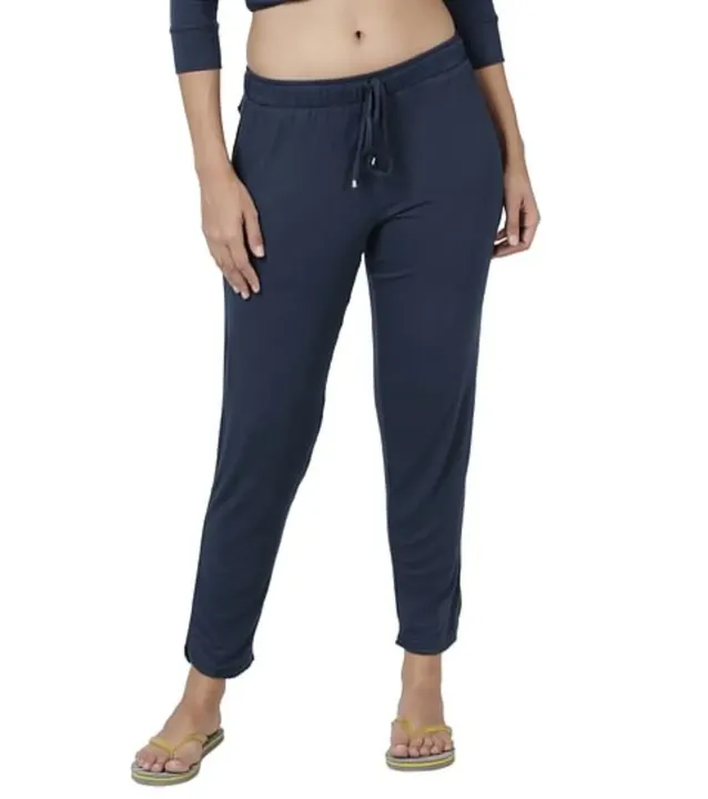 enamor e060 essentials french terry lounge pants- navy melange