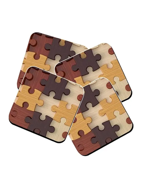 Zigsaw Puzzle Theme Pattern Printed Tea Coaster for Home and Kitchen, Office Table,Dining Table,Home Décor (Set of 4)