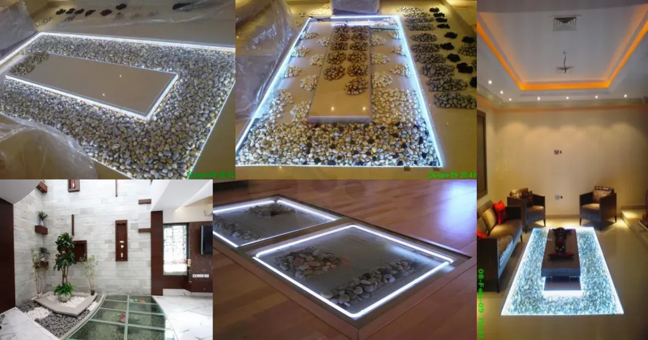 LED Glass Floor with pebbles