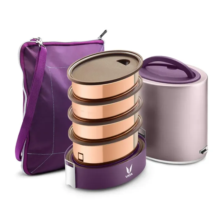 Vaya Tyffyn Jumbo 4 Containers Copper-Finished Stainless Steel Lunch Box