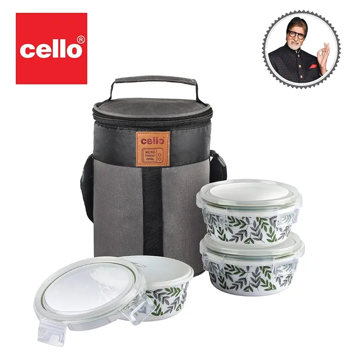 Cello Green Fall Opalware 3 Containers Lunch Box with Jacket