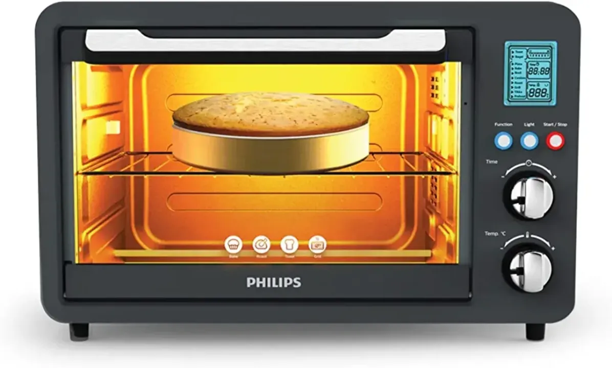 Philips HD6975 Digital Oven Toaster Grill, 25 Litre OTG, 1500 Watt with Opti Temp Technology, Chamber light and 10 preset menus, Inner Lamp (Grey)