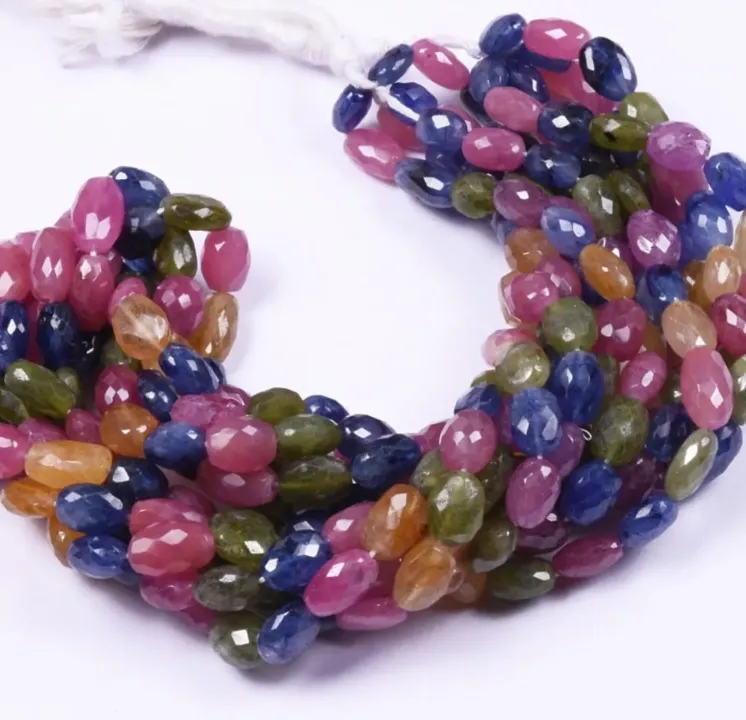 Multi Sapphire Glass Feeling Faceted Oval Shape Beads