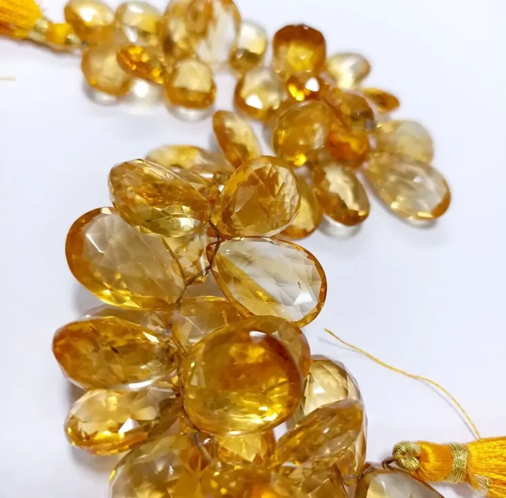 Natural Golden Citrine Faceted Side Drilled Pears Shape Beads