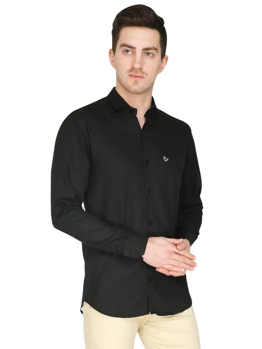 Casual Shirt in Black in Cotton Drill