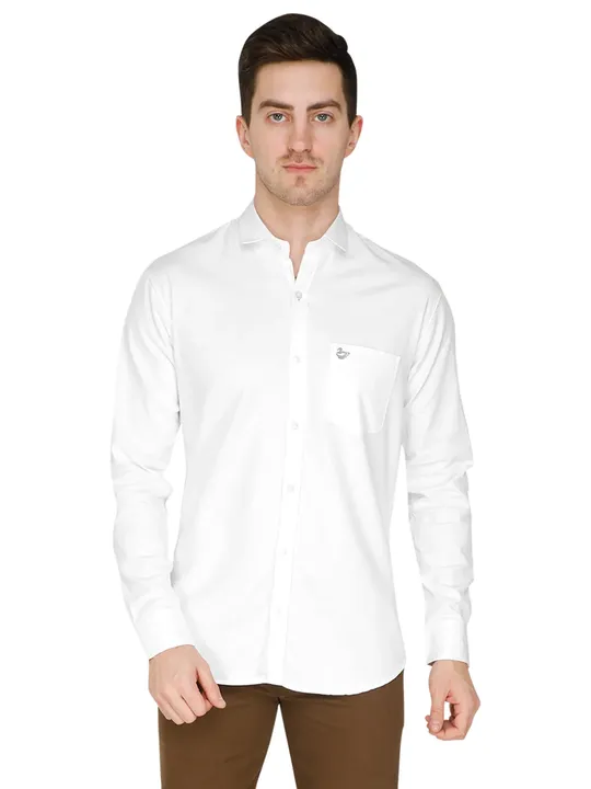 Casual Shirt in White in Cotton Drill
