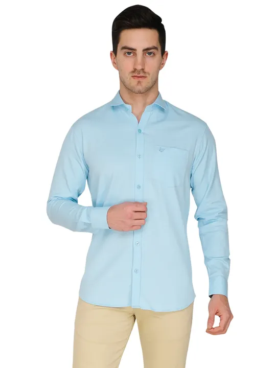 Casual Shirt in Sky Blue in Cotton Drill