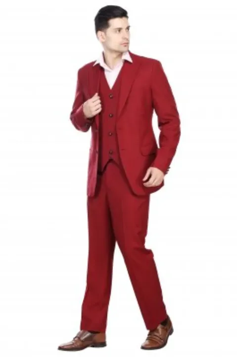 Blood red uncrushable 3 Pc. suit , fine fabric, party wear