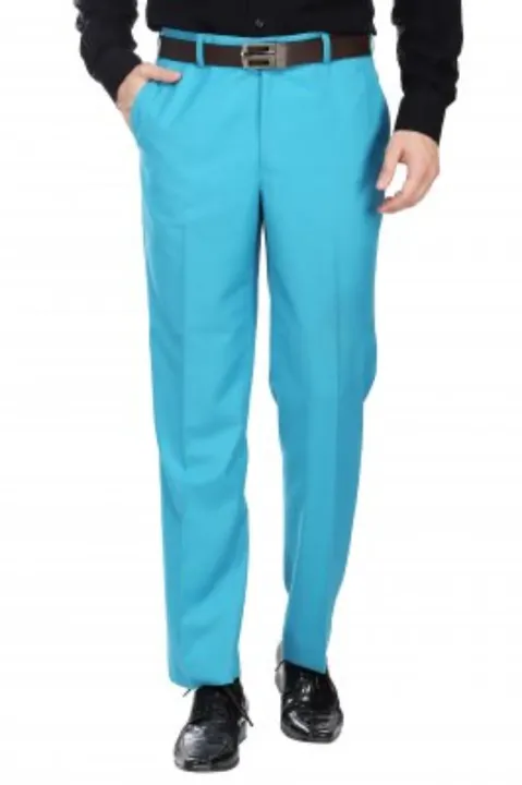Turquoise blue uncrushable trouser, fine fabric