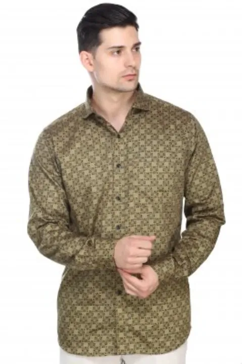 Khaki printed fine cotton shirt , party wear