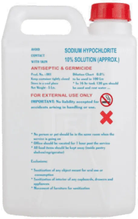 Sodium Hypochlorite Disinfectant Liquid 10% 5KG Outdoor/Industry Use