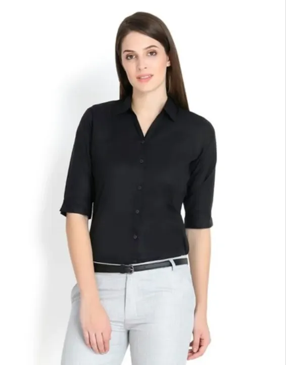 Women's 3/4th Sleeves Black Formal Shirt