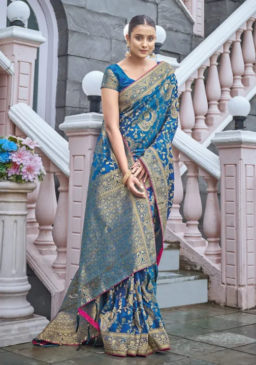 Blue Color Banarasi Silk Woven Work Saree