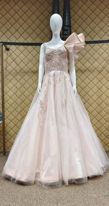 Pink Color Net Hand Work Reception Gown