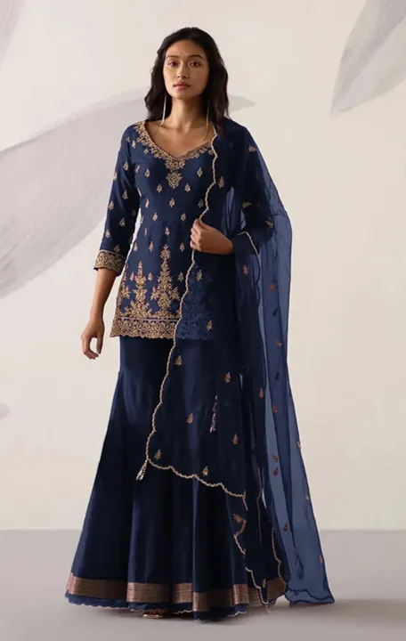 Blue Color Georgette Embroidered Sharara Dress