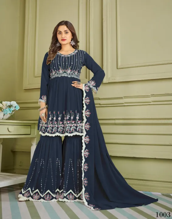 Blue Color Georgette Embroidered Sharara Suit