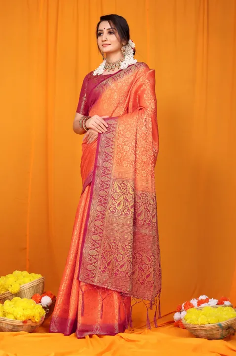 Adorable Orange Color Lichi Silk Saree