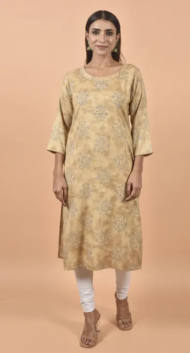 Beige Printed and Embroidery Work Poly Cotton Kurta