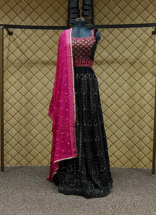 Black Color Georgette Lucknowi Work Gown