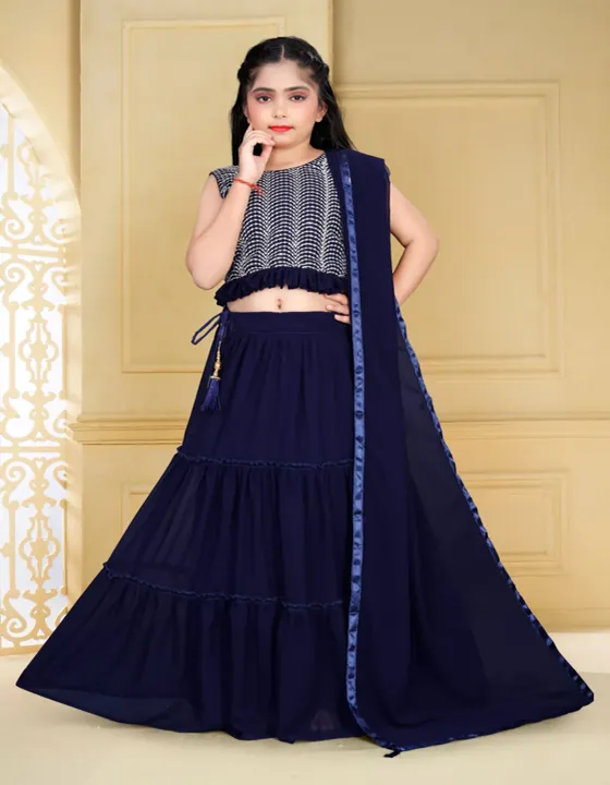 Blue Color Georgette Embroidered Lehenga For Girl