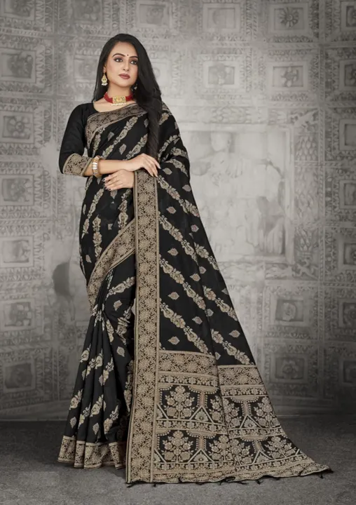 Adorable Black Color Chanderi Cotton Weaving Saree