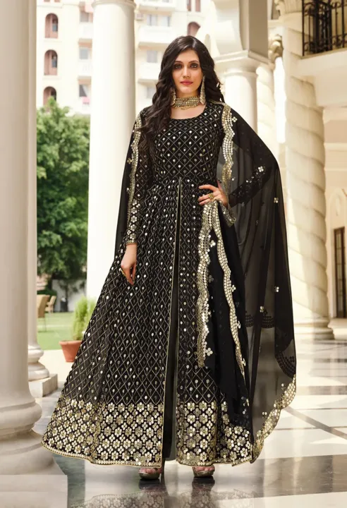 Black Color Georgette Sequins Embroidered Anarkali Dress