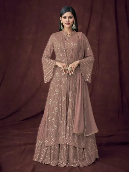 Beige Color Georgette Embroidered Salwar Suit
