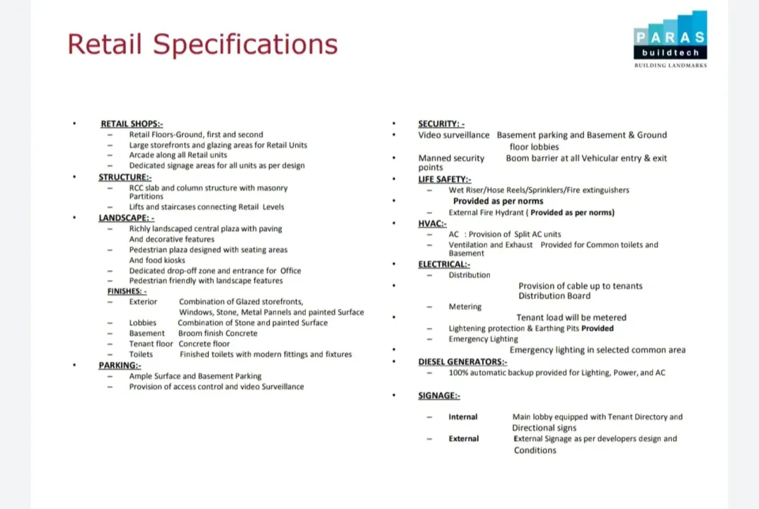 Retail Specifications
