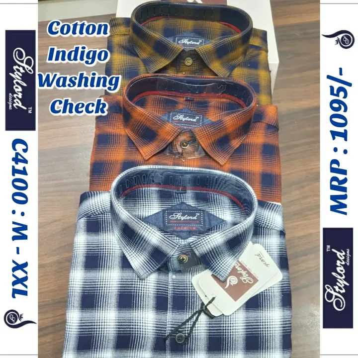Cotton Indigo Washing Check Shirts