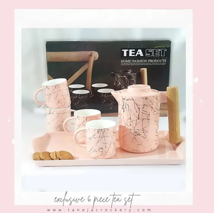 Pastel Pink gold patterned Tea Set 6 pcs