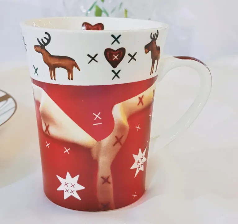 White & Red Reindeer Milk Mug