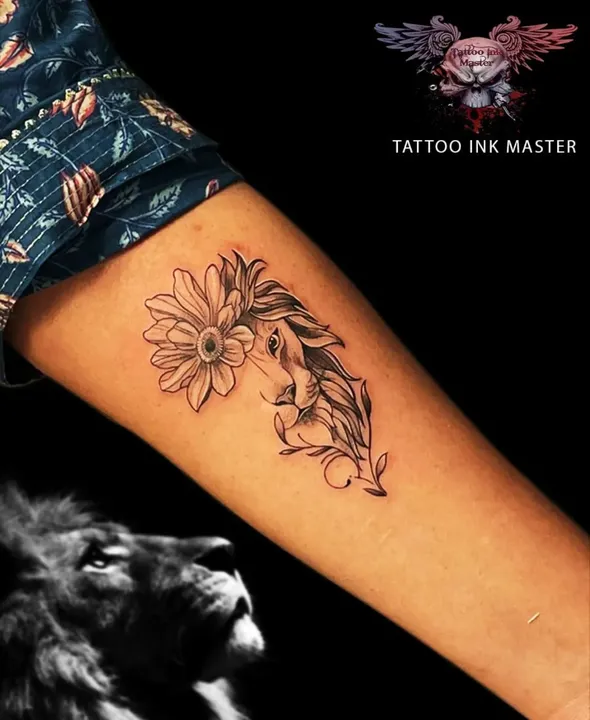 Lion in Flower Tattoo
