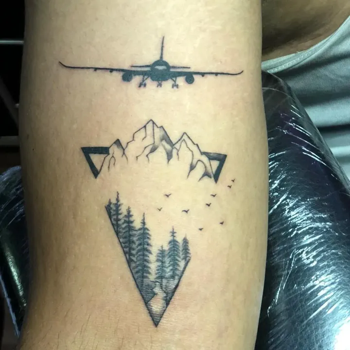 Mountain Plane Tattoo